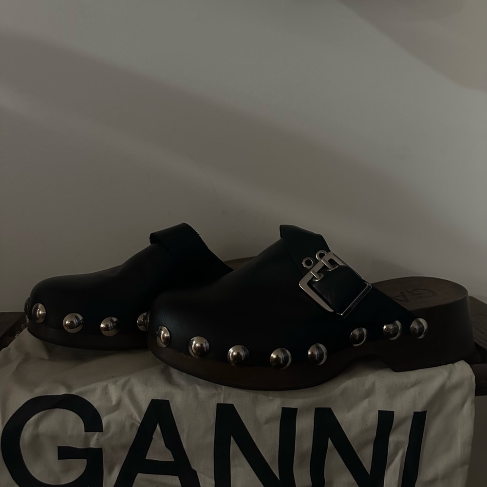 Ganni Black Clogs with Silver Accents
